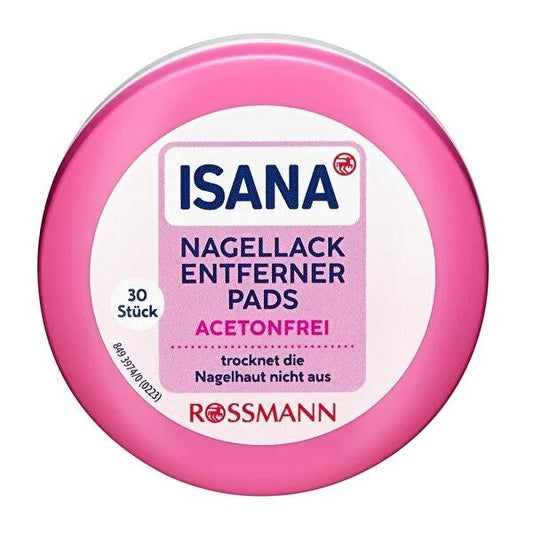 Isana Acetone-Free Nail Polish Remover Pads - 30 Count, Gentle on Nails and Skin