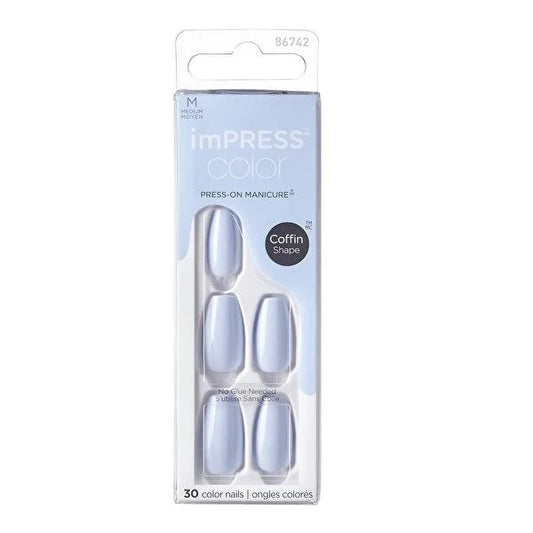 Impress Color Self-Adhesive Press-On Nails Medium Cloudless - Easy DIY Nail Kit for Salon-Quality Results