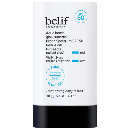 belif Aqua Bomb Korean Glow Sunstick SPF 50+: Hydrating, Portable Sunscreen Stick for Dry & Sensitive Skin - Non-Comedogenic & Radiant Finish