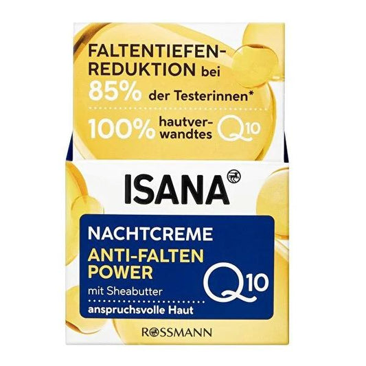 Isana Q10 Anti-Wrinkle Night Cream: Reduce Wrinkles & Improve Skin Elasticity - Macadamia & Shea Butter, Dermatologically Tested, Microplastic-Free, 1.69 Fl Oz