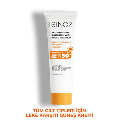 Sinoz SPF 50+ Anti-Spot Facial Sunscreen: Broad Spectrum Protection, Non-Greasy, Moisturizing - Perfect for All Skin Types, Prevents Sun Damage