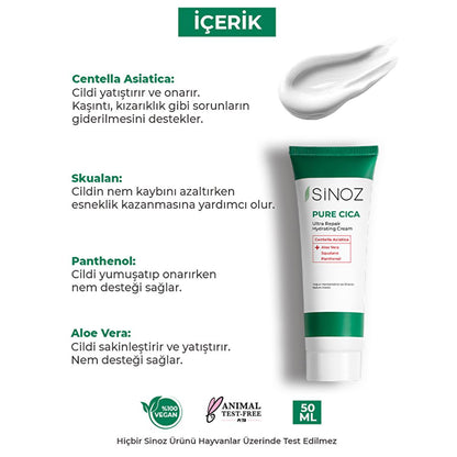 Sinoz Pure Cica Cream: Intensive Hydration & Repair - Soothing Centella Asiatica, Squalane & Aloe Vera -  Sensitive Skin Moisturizer, Post-Procedure Care