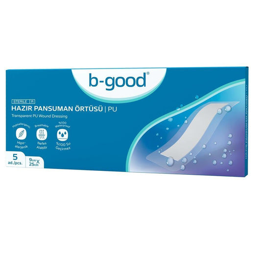 b-good Waterproof Wound Dressing - Hypoallergenic, Breathable, Transparent Polyurethane (9x25 cm, Pack of 5)