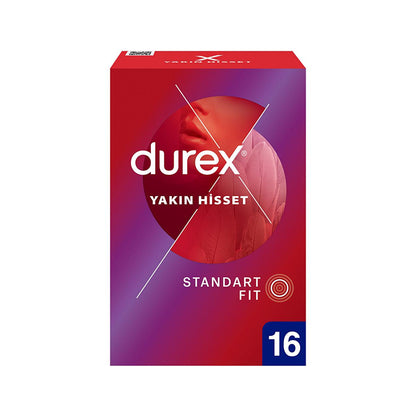 Durex Thin Feel Latex Condoms: Enhanced Sensitivity, Standard Fit (56mm), Lubricated - Safe & Natural Protection