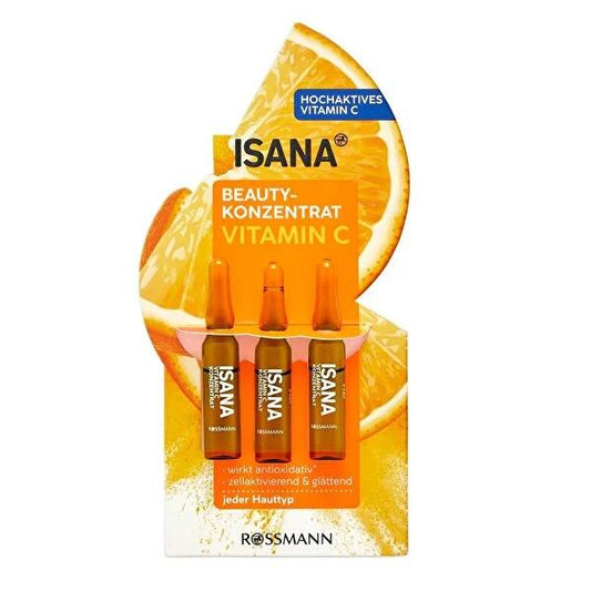 Isana Vitamin C Serum Ampoules: Hydrate, Brighten & Smooth Skin - Hyaluronic Acid & Grapefruit Extract - Vegan & Dermatologically Tested