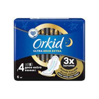 Orkid Ultra Night Sanitary Pads for Women - Extra Hygiene & Comfort, 6 Count