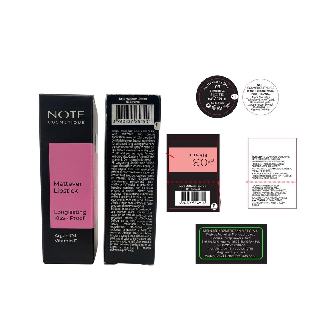 Note Mattever Lipstick 03 Long-Wearing Matte Finish