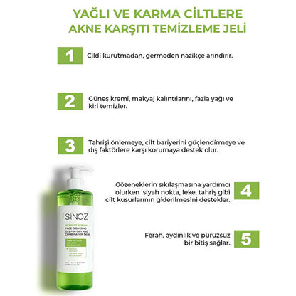 Sinoz Oily & Combination Skin Face Wash: Salicylic Acid Cleanser for Acne & Pore Cleansing - Oil & Sebum Control, Gentle & Hydrating (13.53 fl oz)