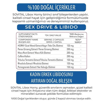 Sovital Libox Horny Dietary Supplement for Libido & Vitality - 60 Capsules, Ginseng & Horny Goat Weed Extract