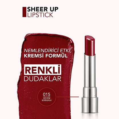Flormar Sheer Up: Hydrating & Semi-Transparent Lipstick for Natural, Glossy Lips | Moisturizing, Lightweight Formula in Go For Bordeaux