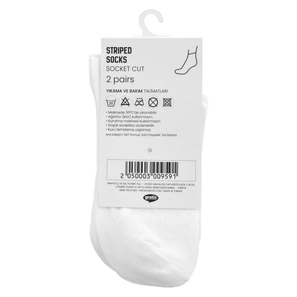 Eklips Striped Crew Socks in White Comfortable 2-Pack