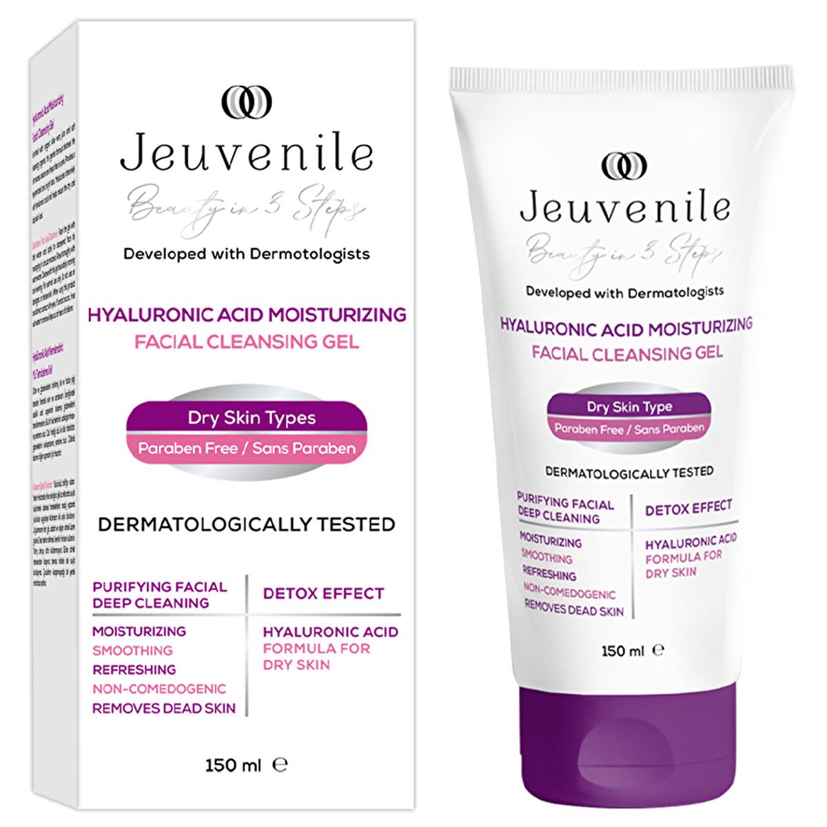 Jeuvenile Hyaluronic Acid Facial Cleansing Gel: Deeply Hydrating & Gentle Aloe Vera Face Wash for Dry, Sensitive Skin - 150ml