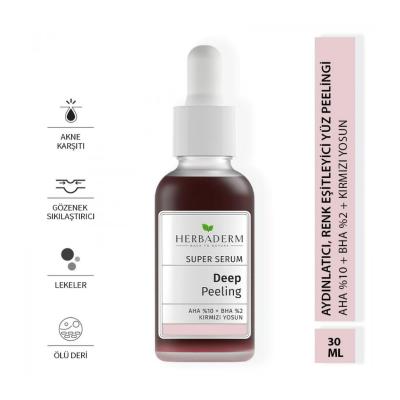 Herbaderm Deep Red Exfoliating Facial Serum: Glycolic & Salicylic Acid Peel for Acne, Dark Spots, & Brighter Skin - 1 fl oz