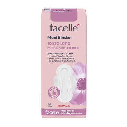 Facelle Extra Long Maxi Pads with Wings for Soft Comfort, 12 Count