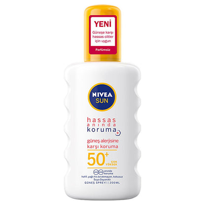 Nivea Sun SPF 50+ Sunscreen Spray for Sensitive Skin: UVA/UVB Protection, Fragrance-Free, Allergy-Friendly, Non-Greasy