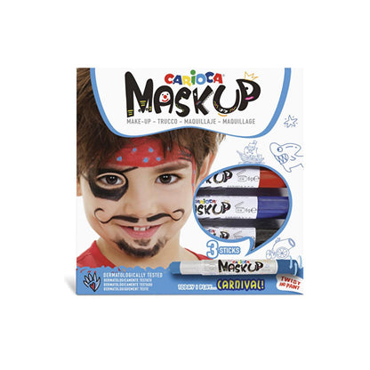 Carioca Carnival Face Paint Kit - 3 Water-Based Colors, Dermatologically Tested, Easy Twist-Apply Design for Kids & Adults