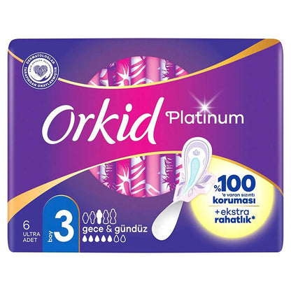 Orkid Platinum Size 3 Long Sanitary Pads with Wings 6 Count