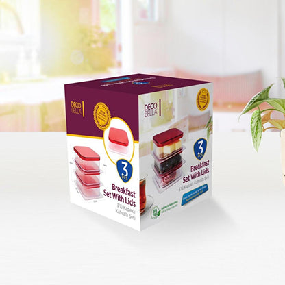 Decobella Breakfast Set - 3 Piece Serving Dishes with Lids, Food Storage, Dishwasher Safe Kitchenware