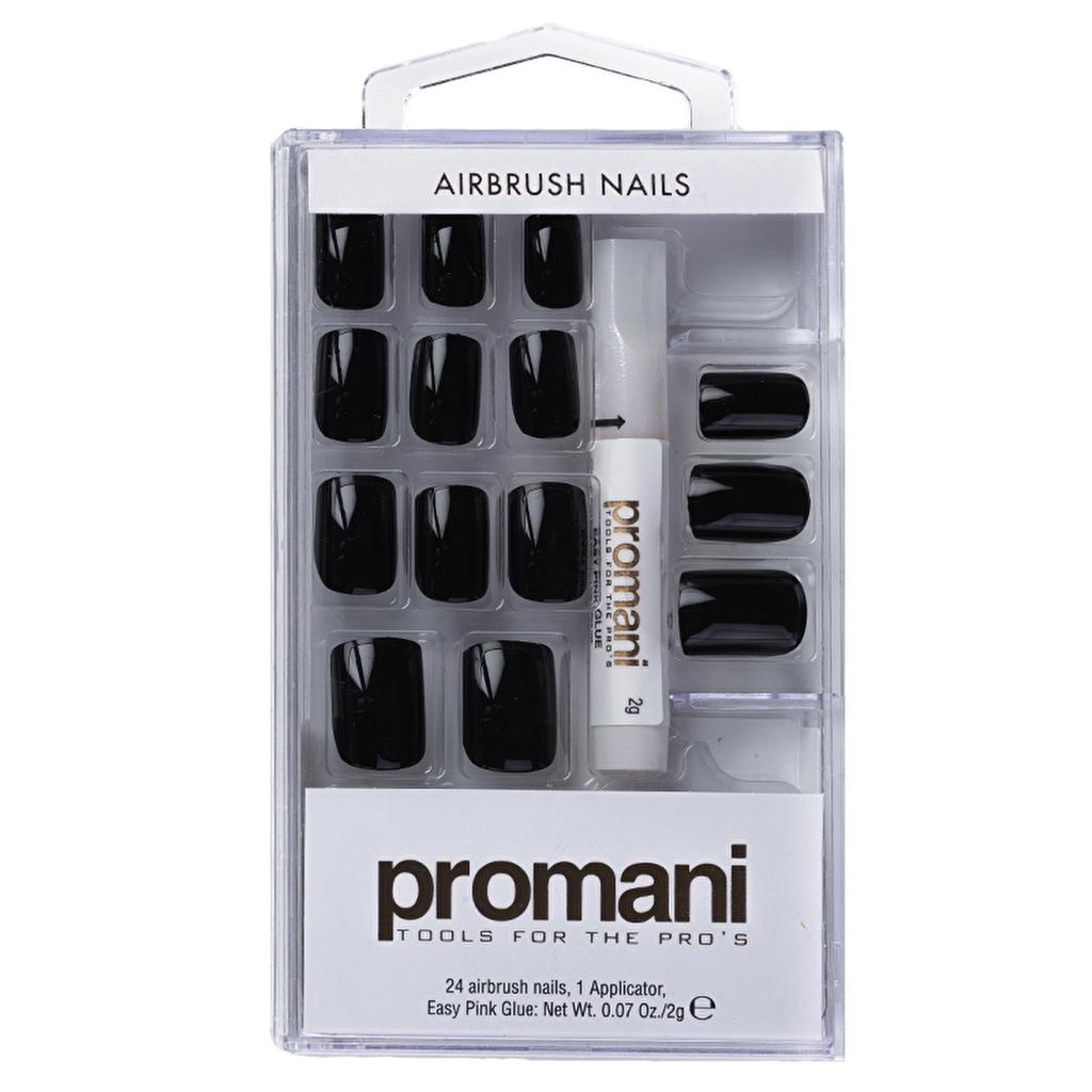 Promani Black False Nail Kit with Glue 24 Count