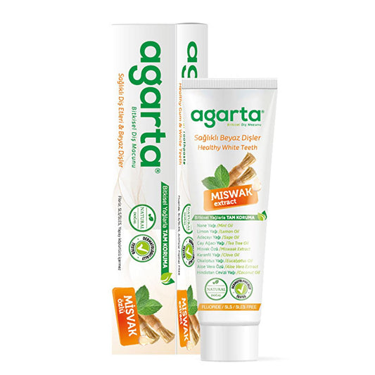 Agarta Natural Miswak Extract Fluoride-Free Whitening Toothpaste: Herbal Plaque & Tartar Control for Fresh Breath – 3.38 fl oz