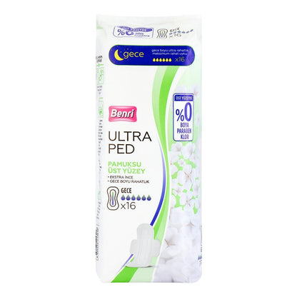 Benri Ultra Hygienic Cottony Night Pads for Heavy Flow 16 Count
