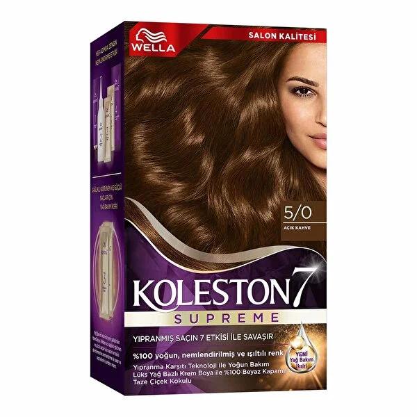 Koleston Wella Supreme Light Brown Hair Dye 5/0 - Intense Color, Grey Coverage & Oil Treatment for Long-Lasting Shine