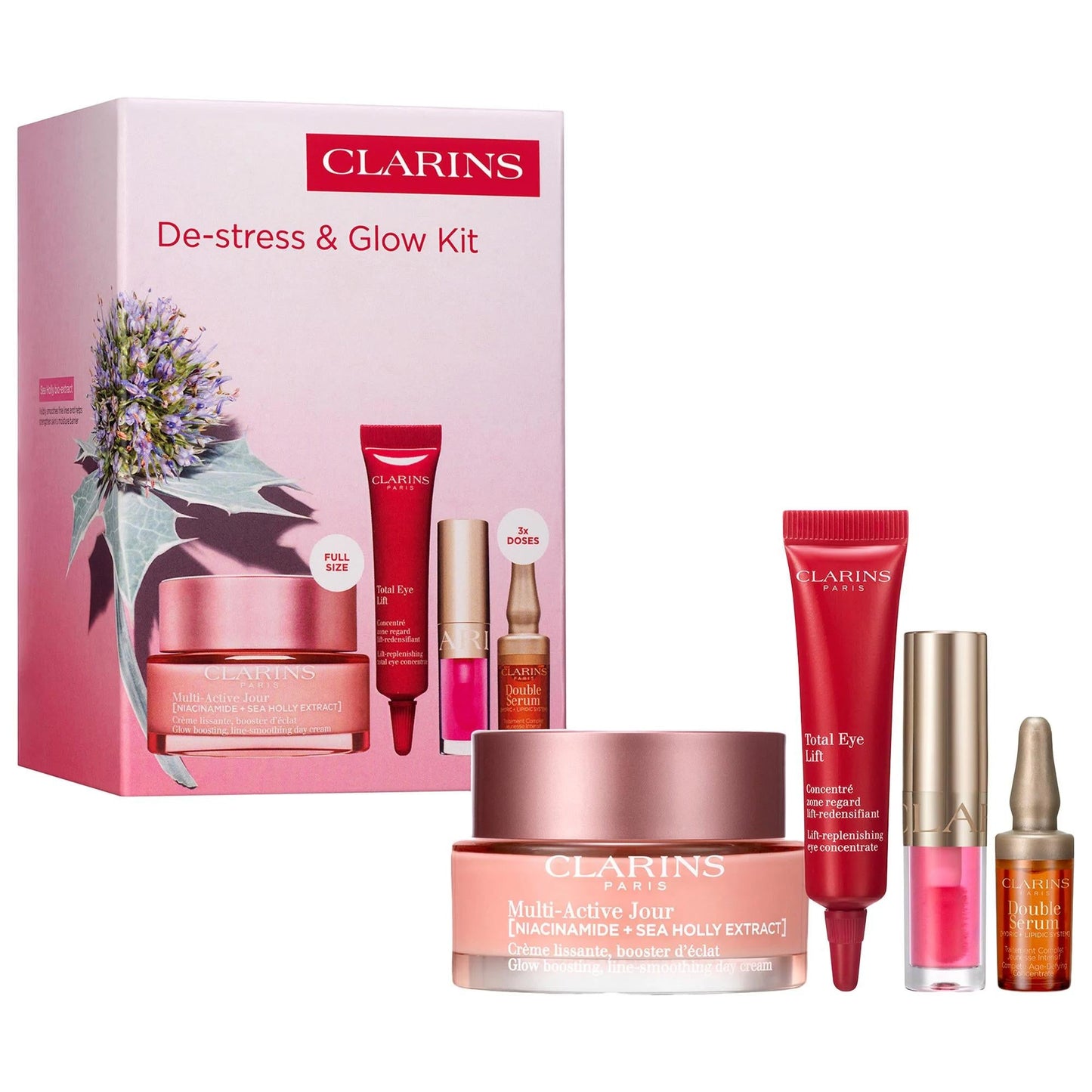 Clarins Multi-Active Anti Aging Set for Lines, Pores, Glow - 4 Piece Skincare Gift Set with Niacinamide Moisturizer & Eye Cream