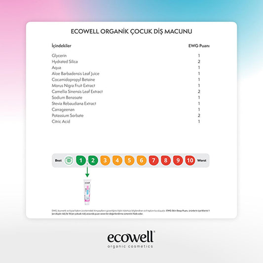 Ecowell Organic Children's Toothpaste - Cosmos Certified, Vegan, Blackberry Flavored for Kids 6+ Months
