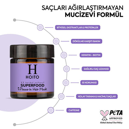 Hoito Superfood Leave-In Hair Mask: Repair, Protect & Detangle Damaged Hair - Anti-Frizz, Heat & Color Safe Treatment (3.38 fl oz)