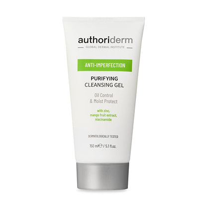 Authoriderm: Gentle Cleansing Gel for Oily & Combination Skin - Control Shine, Minimize Pores, Purifying Facial Wash, Reduce Sebum - 150ml