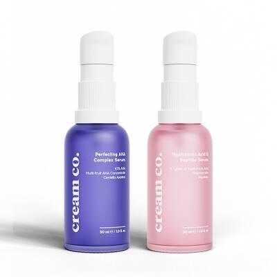 Cream Co. Skincare Serum Set - Nourishing AHA Complex & Hyaluronic Acid Serum for Acne-Prone Skin, Vegan Skincare