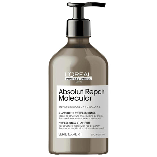 L'Oréal Professionnel Absolut Repair Molecular Shampoo for Damaged Hair - Sulfate-Free, Color-Safe, Repairing Shampoo with Peptides