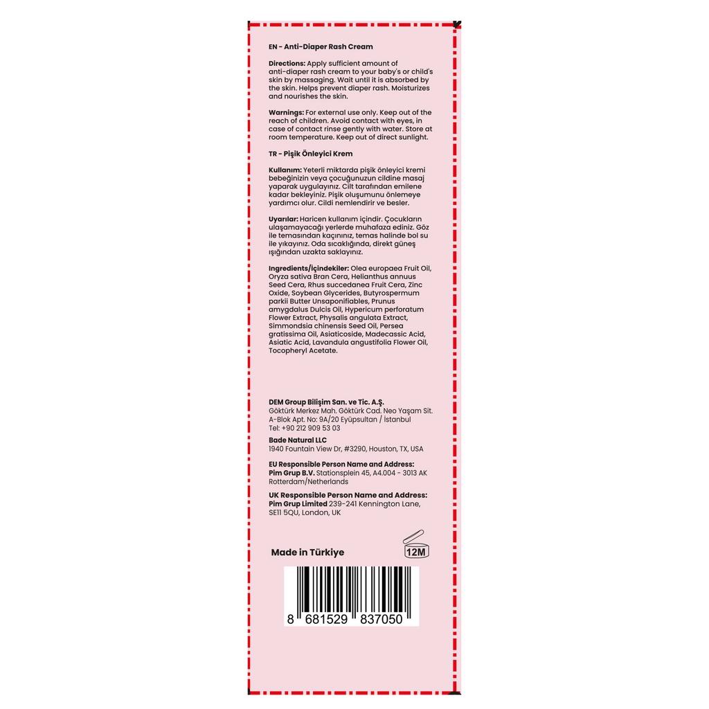 Bade Natural 100% Natural Baby Barrier Cream 75 ml