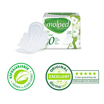 Molped Pure & Soft: Organic Cotton Feminine Hygiene Pads for Sensitive Skin - Hypoallergenic, Dye-Free, and Vegan Menstrual Pads