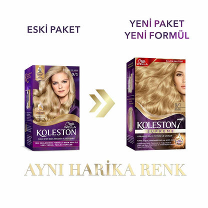 Wella Koleston Supreme 9/1 Light Ash Blonde Hair Dye Kit - Intense Color, Moisture & 100% Gray Coverage for Radiant, Healthy Hair