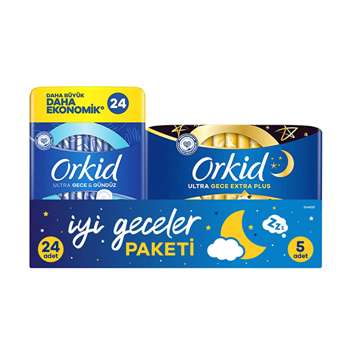 Orkid Ultra Gece: Overnight Protection Feminine Hygiene Pads - Extra Absorbent, Leakproof, Dermatologically Tested for Women - 24-Count