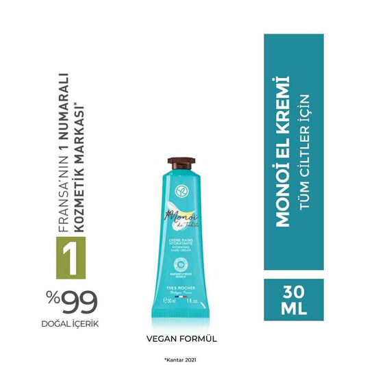 Monoi El Kremi Hand Cream with Tiare Flower and Coconut Oil - Tropical Fragrance Moisturizer for Dry Hands