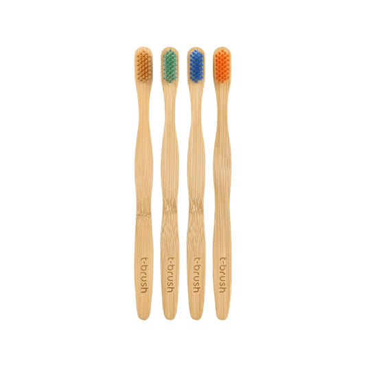 T-Brush Bamboo Toothbrush Medium Hardness 4-Pack - Eco-Friendly Oral Care