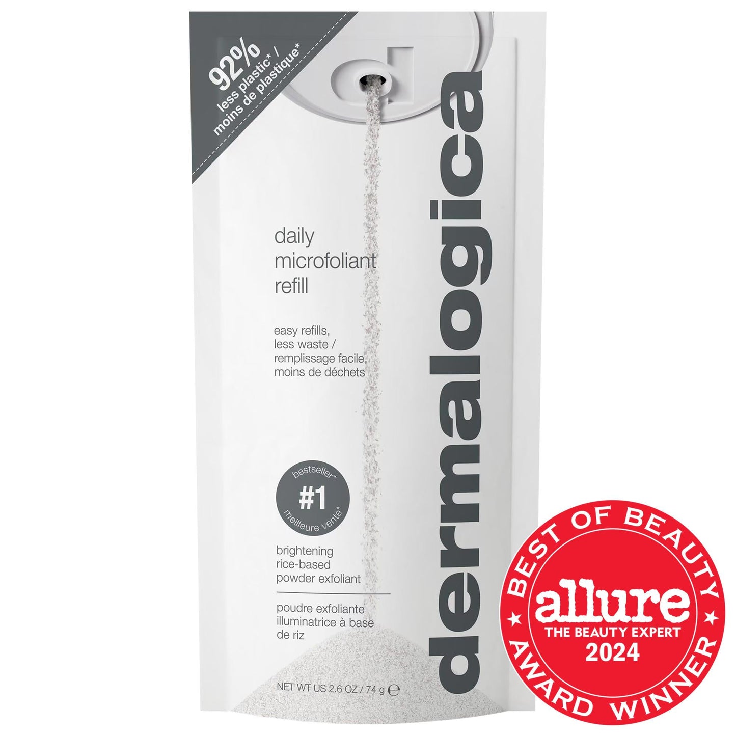 Drupa Daily Microfoliant Refillable Exfoliating Cleanser for Normal, Combination & Oily Skin - Gentle Rice-Based, Vegan & Gluten-Free