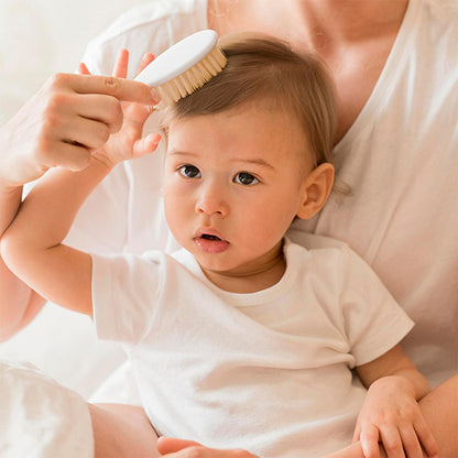 Babyjem Natural Bristle Baby Hair Brush and Comb Set - Gentle Infant Hair Care, Soft Bristles, Safe Rounded Comb