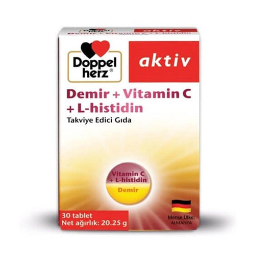 Doppelherz Aktiv Demir Iron Supplement with Vitamin C & L-Histidine Dietary Supplement - 30 Tablets