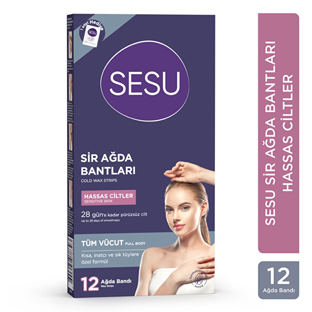 Sesu Sensitive Skin Wax Strips - Gentle Hair Removal for Short Hair, Easy to Use, Sugar-Free Formula