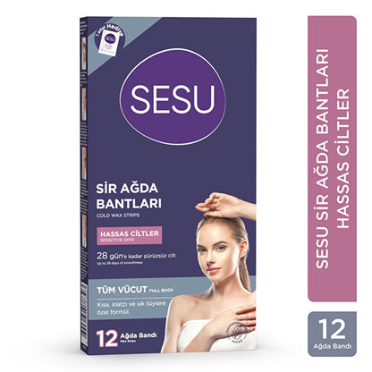Sesu Sensitive Skin Wax Strips - Gentle Hair Removal for Short Hair, Easy to Use, Sugar-Free Formula