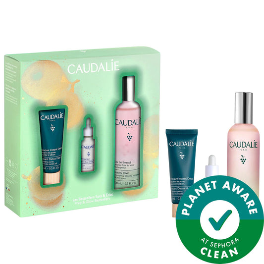 Caudalie Prep & Glow Best-Sellers Skincare Set: Visibly Tighten Pores, Reduce Dark Spots, Brightening Serum, Glowing Skin - Vegan & Cruelty-Free