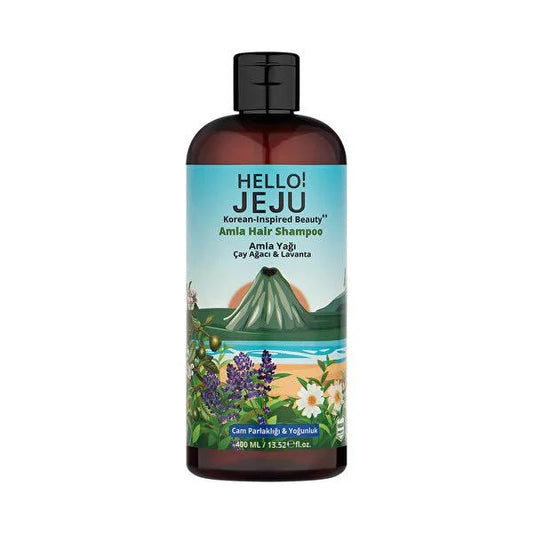 Hello Jeju Amla Oil Shampoo (400ml) - Strengthens Hair, Prevents Hair Loss & Adds Intense Shine - Natural Tea Tree & Lavender Infused Scalp Cleansing