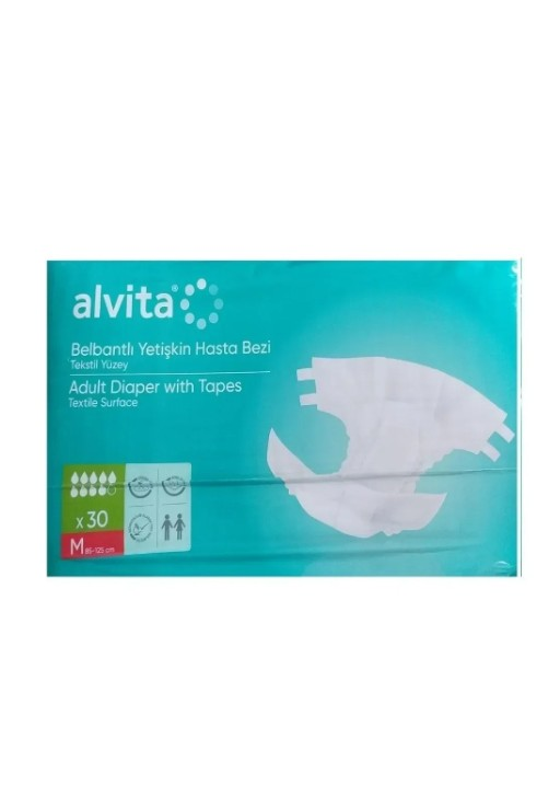 Alvita Textile Surface Adult Diapers Medium 30 Pack