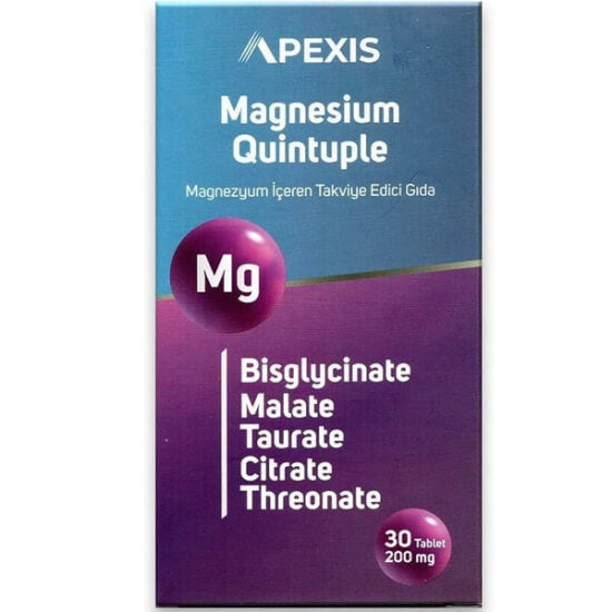 Apexis Magnesium Quintuple Daily Supplement 30 Tablets