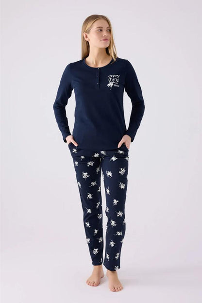 Arnetta Women's Long Sleeve Pajama Set in Navy Blue