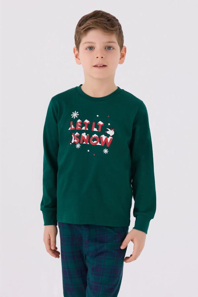 Arnetta Boys Long Sleeve Pajama Set in Dark Green
