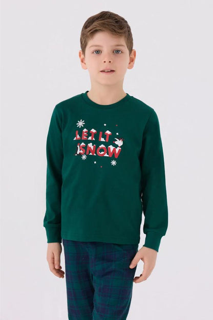 Arnetta Boys Long Sleeve Pajama Set in Dark Green